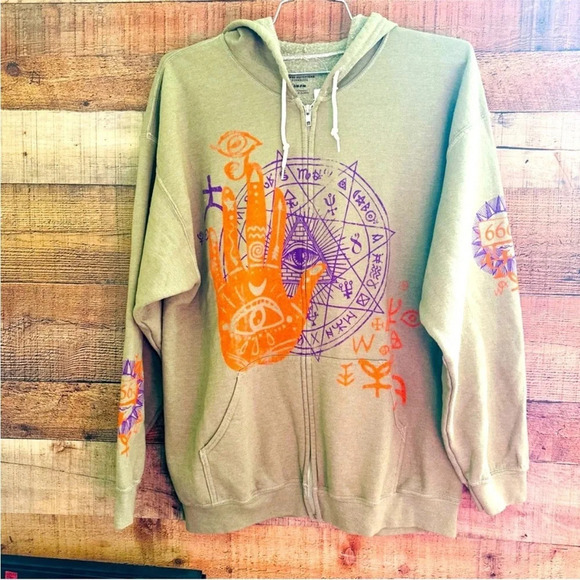 NWT Urban Outfitters Eyes Open Oversize Zip-Up Hoodie Sweatshirt - Picture 2 of 9